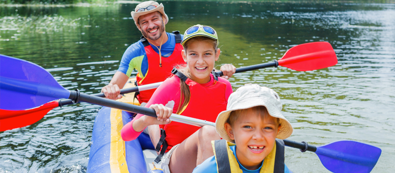 kids and adult kayaking
