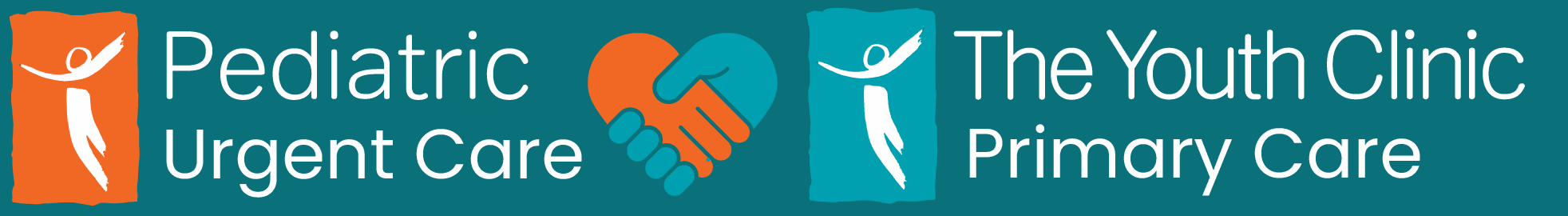 TYC_logo_exports-05 Logo with orange and teal boxes showing stylized figures, text reads "Pediatric Urgent Care" and "The Youth Clinic Primary Care," separated by an icon of two shaking hands.